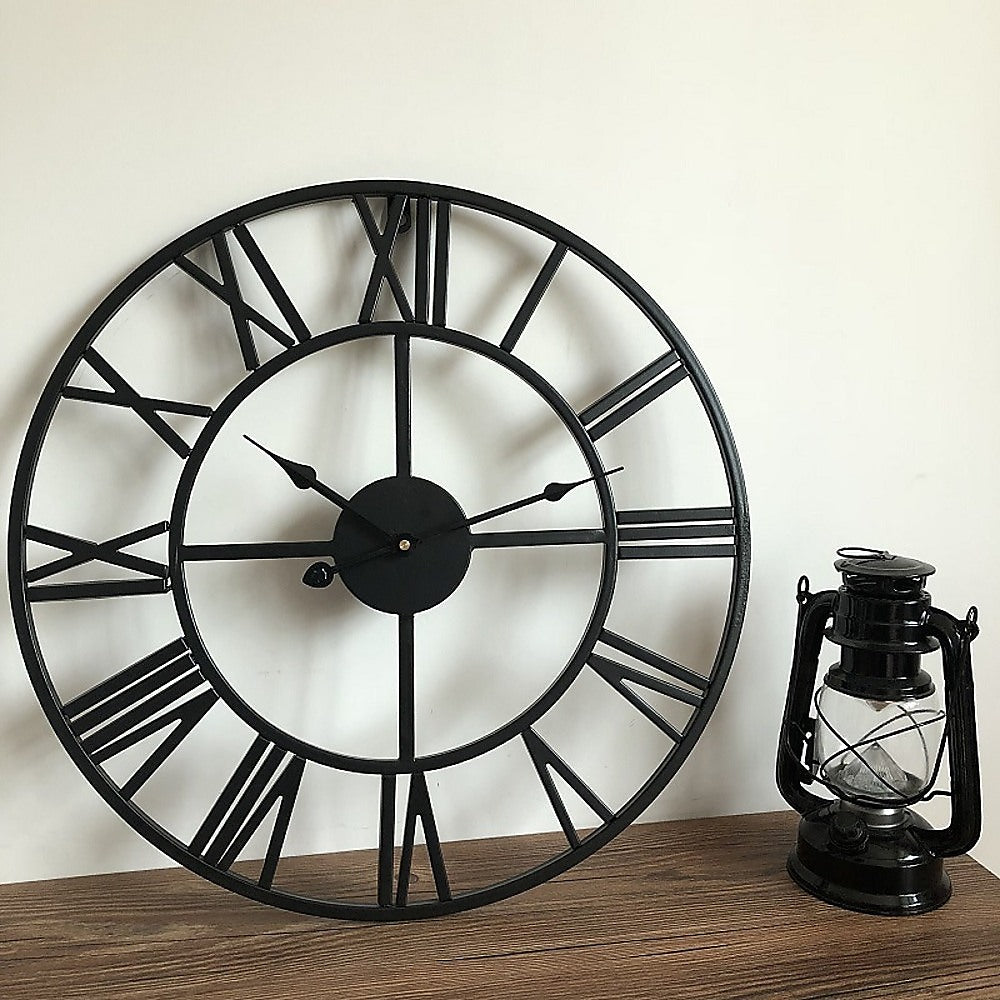 60cm Industrial Large Wall Clock, Non-Ticking, Roman Numerals