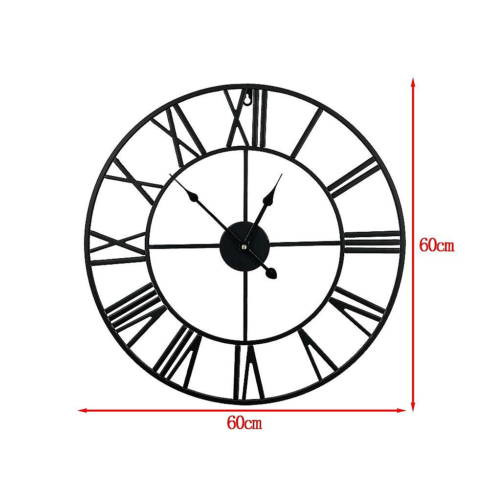 60cm Industrial Large Wall Clock, Non-Ticking, Roman Numerals