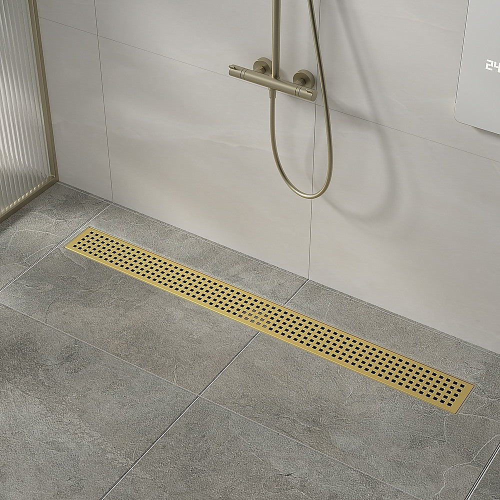 Brushed Brass 900mm Shower Grate with Center Outlet