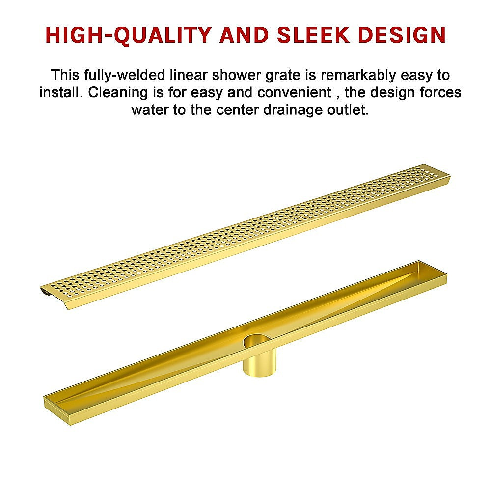 Brushed Brass 900mm Shower Grate with Center Outlet