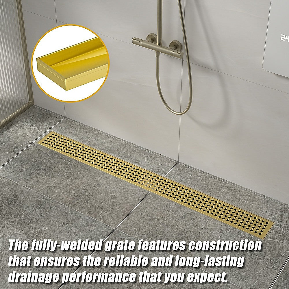 Brushed Brass 900mm Shower Grate with Center Outlet