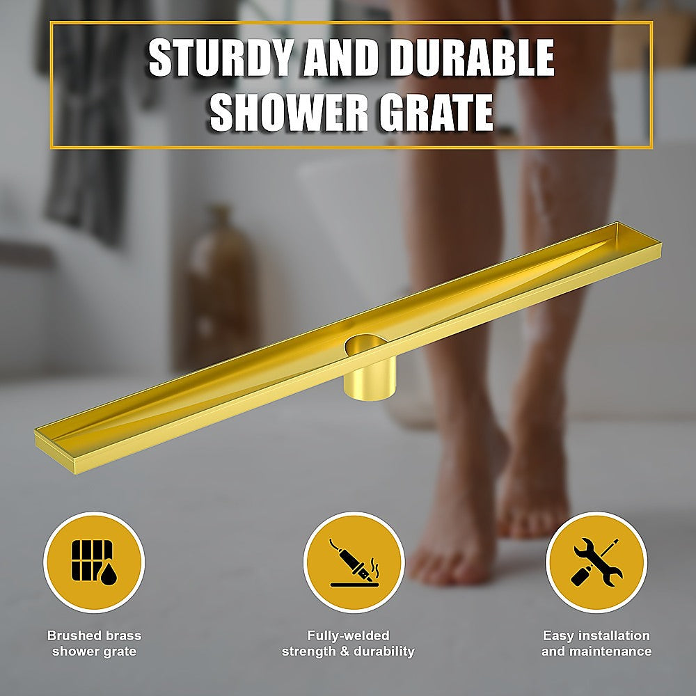 Brushed Brass 900mm Shower Grate with Center Outlet