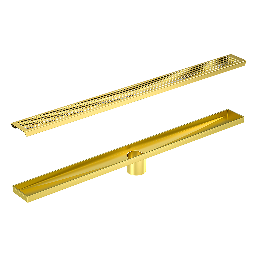 Brushed Brass 900mm Shower Grate with Center Outlet