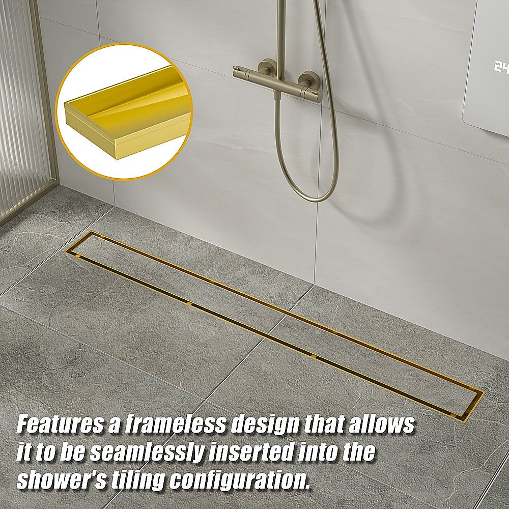 Brushed Brass Tile Insert Shower Grate with 50mm Outlet - 80cm