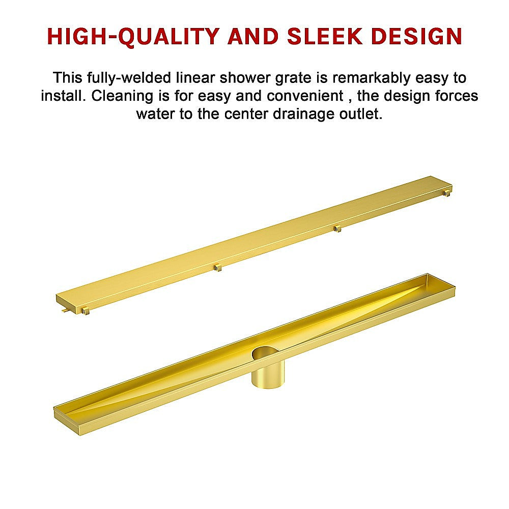 Brushed Brass Tile Insert Shower Grate with 50mm Outlet - 80cm