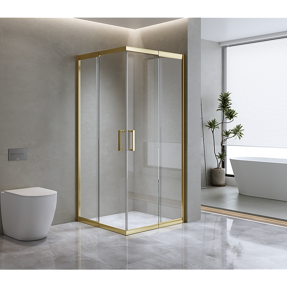 Adjustable 1200x900mm Double Sliding Door Glass Shower Screen in Gold