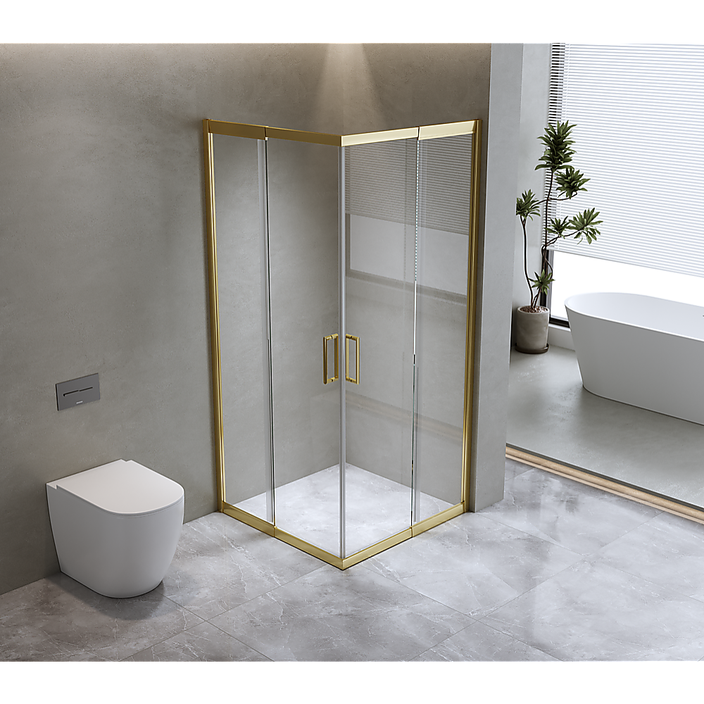 Gold Double Sliding Shower Screen 1200x1200mm 6mm Glass