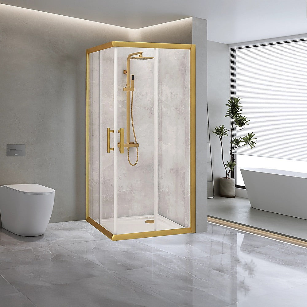 Adjustable 900x900mm Double Sliding Door Glass Shower Screen in Gold