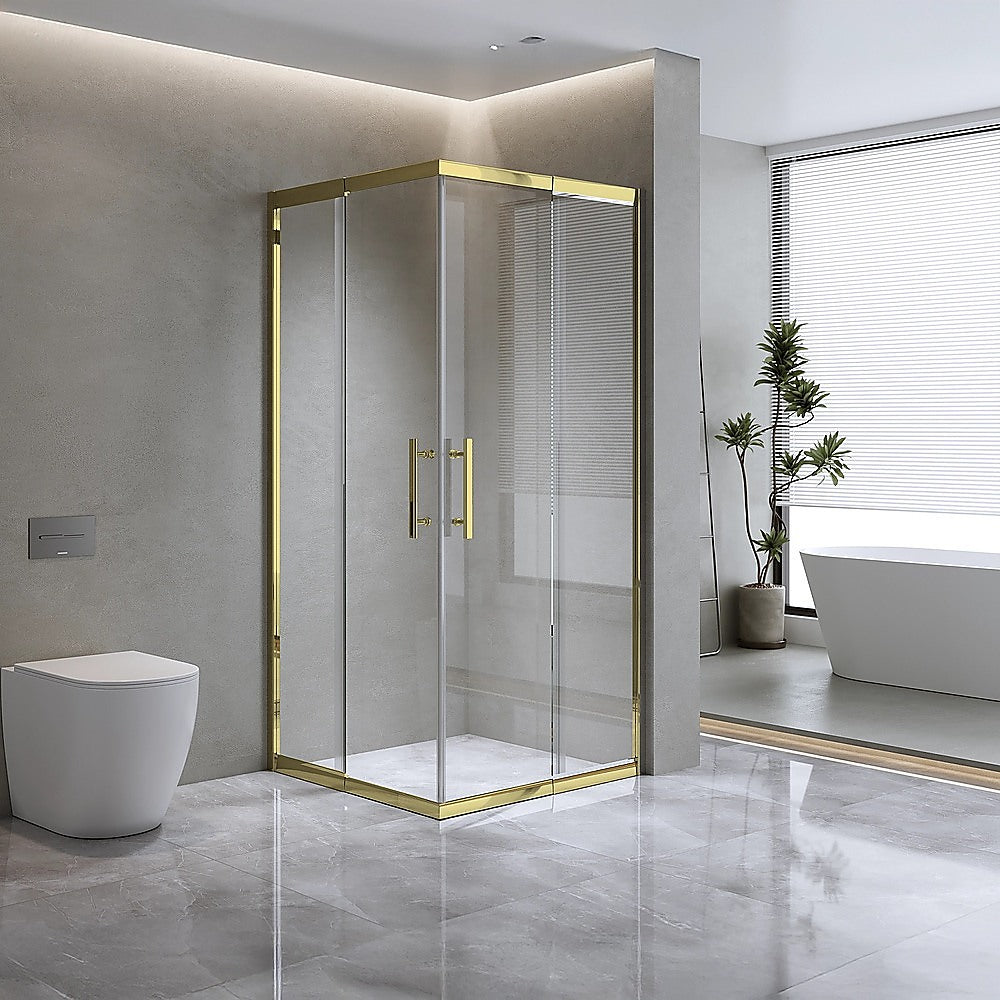 Adjustable 900x1100mm Double Sliding Door Glass Shower Screen in Gold