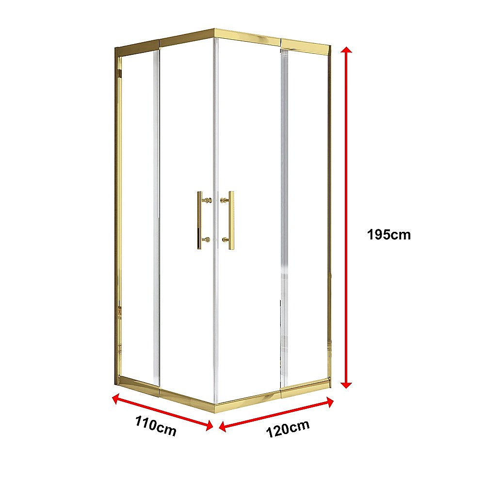 Adjustable 1100x1200mm Double Sliding Door Glass Shower Screen in Gold