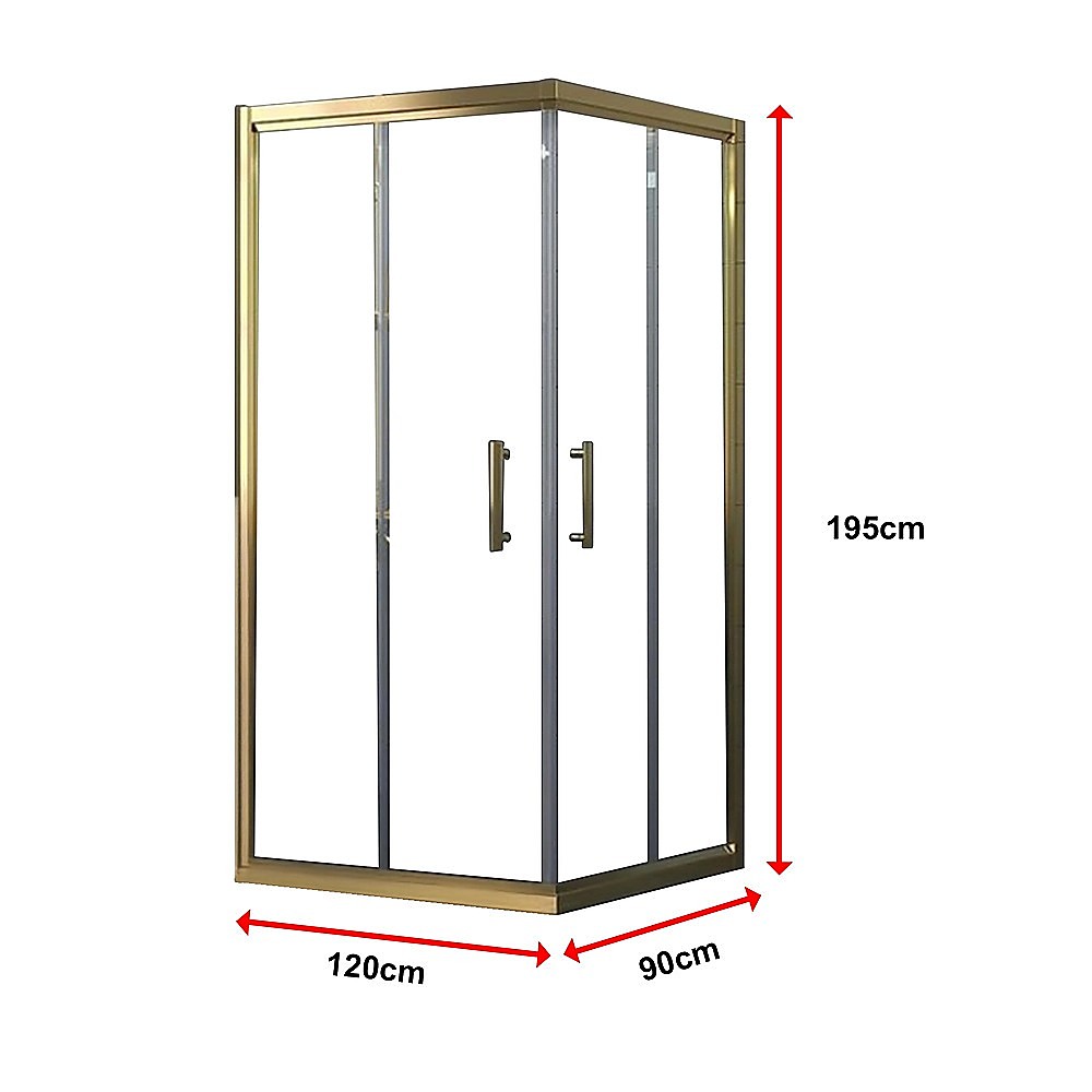 Adjustable 1200x900mm Double Sliding Door Glass Shower Screen in Gold