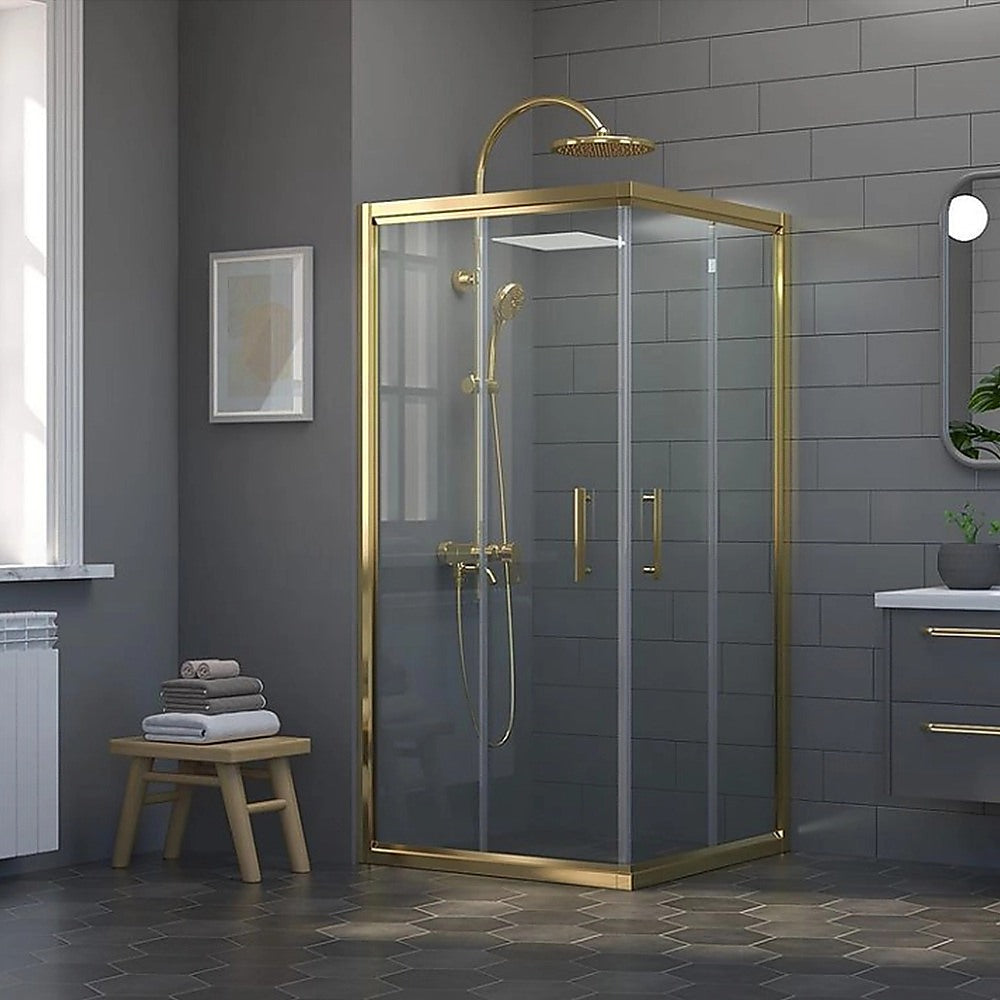 Adjustable 1200x1000mm Double Sliding Door Glass Shower Screen in Gold