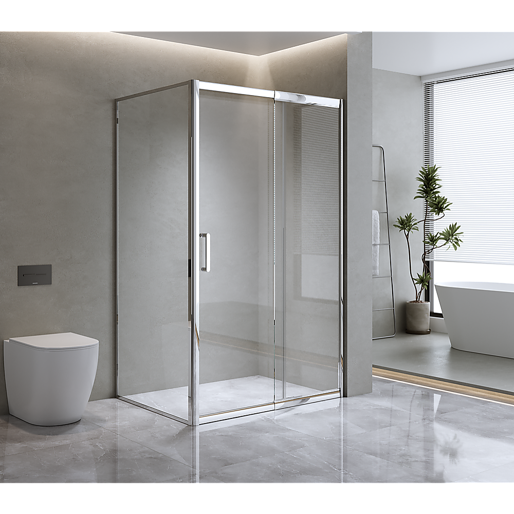 Adjustable 1400x800mm Single Door Corner Sliding Glass Shower Screen in Chrome