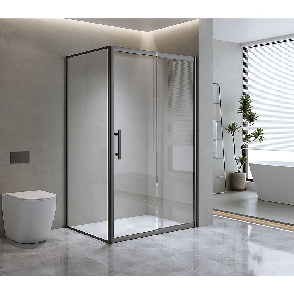 150mm Adjustable 1850x800mm Single Door Corner Sliding Glass Shower Screen in Black