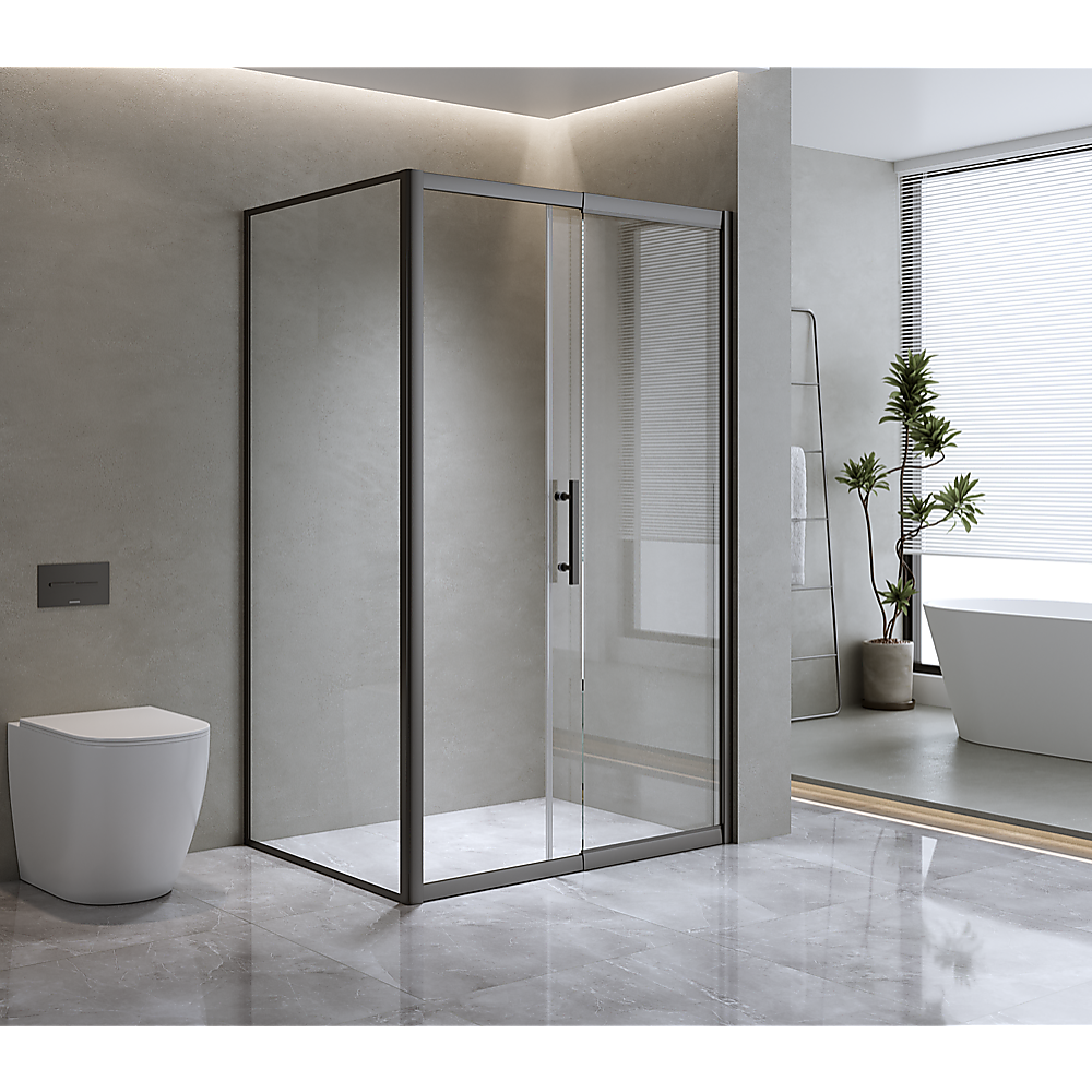 150mm Adjustable 1850x800mm Single Door Corner Sliding Glass Shower Screen in Black