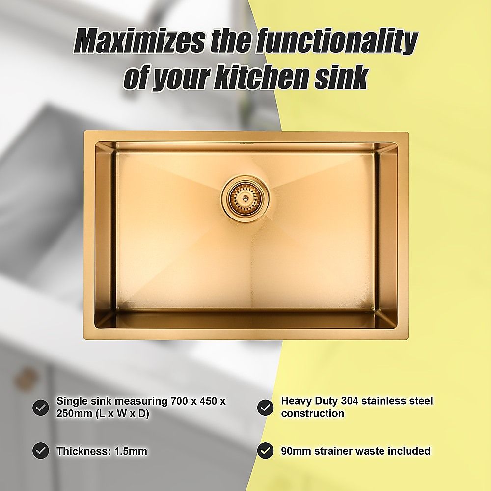 700x450mm Handmade Stainless Steel Undermount / Topmount Kitchen Laundry Sink with Waste