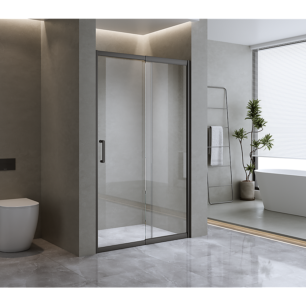 140-150cm Adjustable Wall to Wall Sliding Glass Shower Door in Black