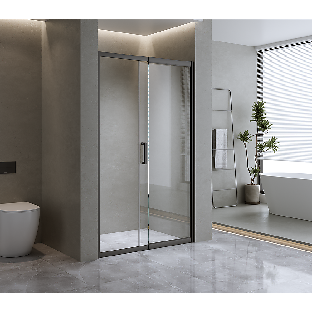 185-200cm Adjustable Wall to Wall Sliding Glass Shower Door in Black
