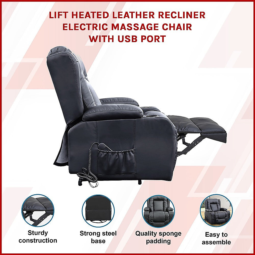 Lift Heated Leather Recliner Electric Massage Chair with USB port