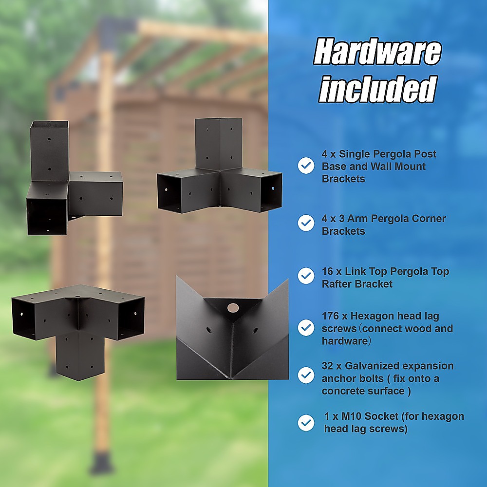 Durable Black Pergola Brackets DIY Set, Steel, Easy Install