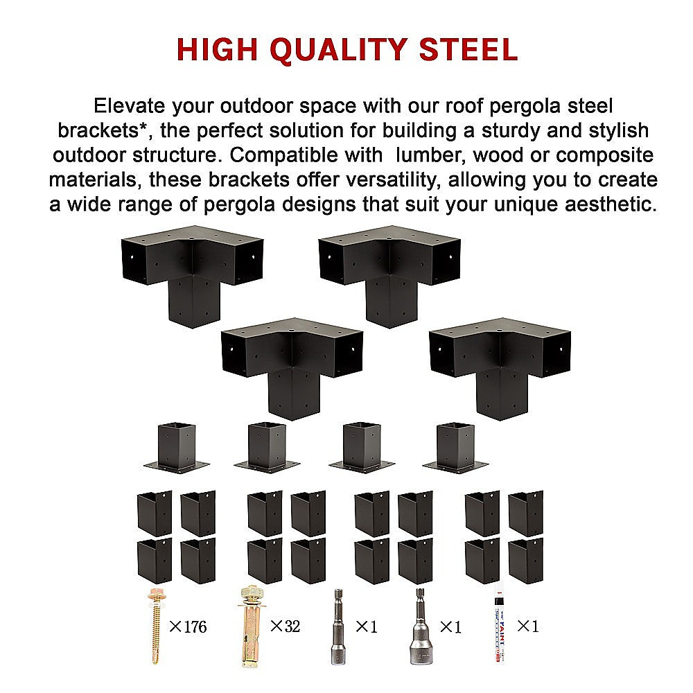 Durable Black Pergola Brackets DIY Set, Steel, Easy Install