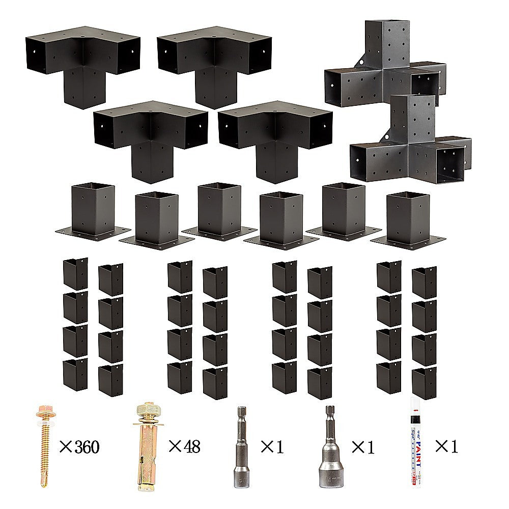 Matte Black Steel Pergola Brackets, Easy Setup, 18 Pc Kit