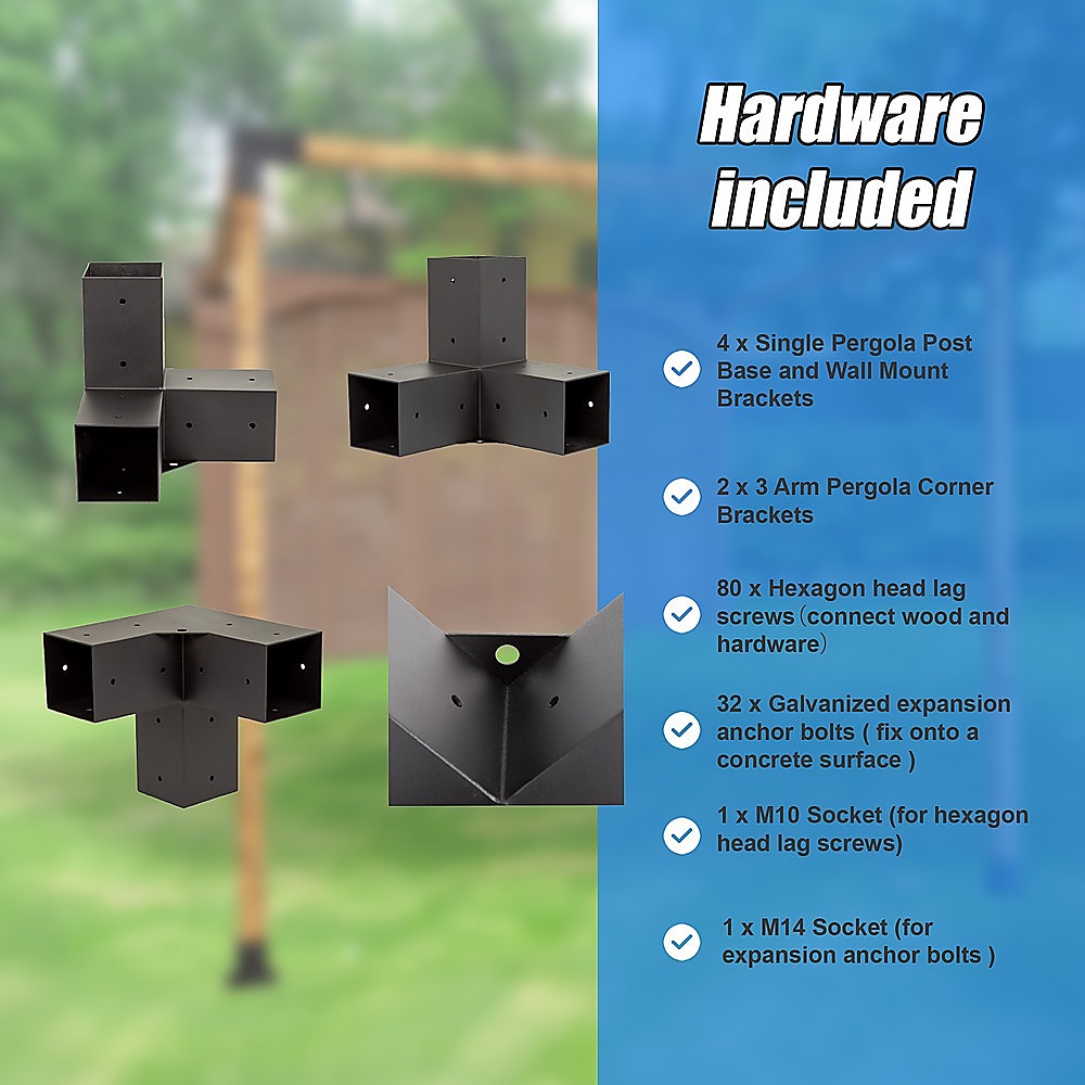 Matte Black Heavy-Duty Steel Pergola Brackets Set