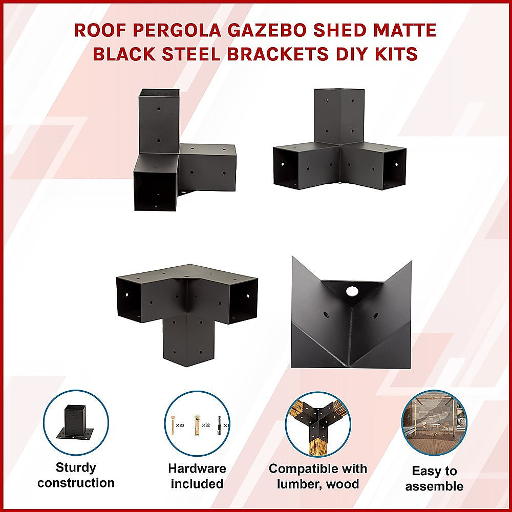 Matte Black Heavy-Duty Steel Pergola Brackets Set