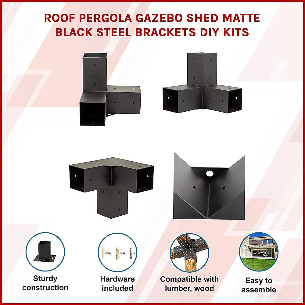 Durable Matte Black Steel Pergola Brackets Kit (6 Brackets)