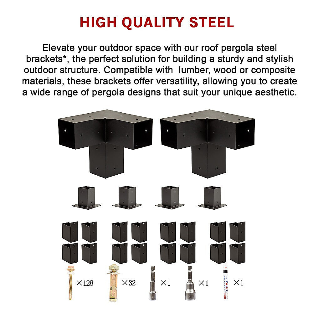 Durable Steel Pergola Brackets DIY Kits for Wood, 16 Link Brackets