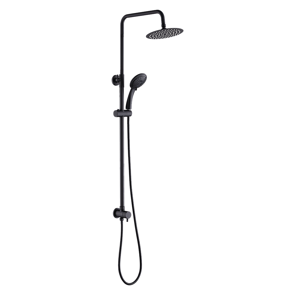 Matte Black Dual Shower Heads Set w/ Brass Body & Rack in 8”