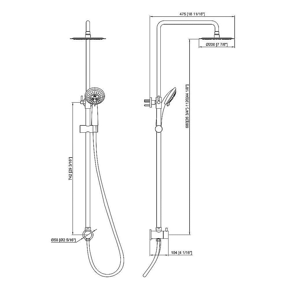 Matte Black Dual Shower Heads Set w/ Brass Body & Rack in 8”