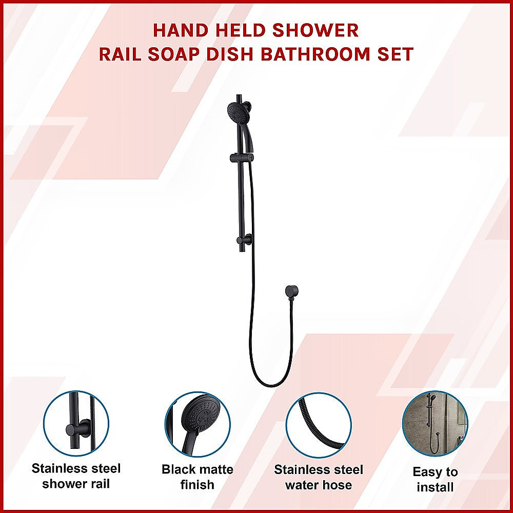 Black Handheld Shower Rail Set, WELS 3 Star - Della Francesca