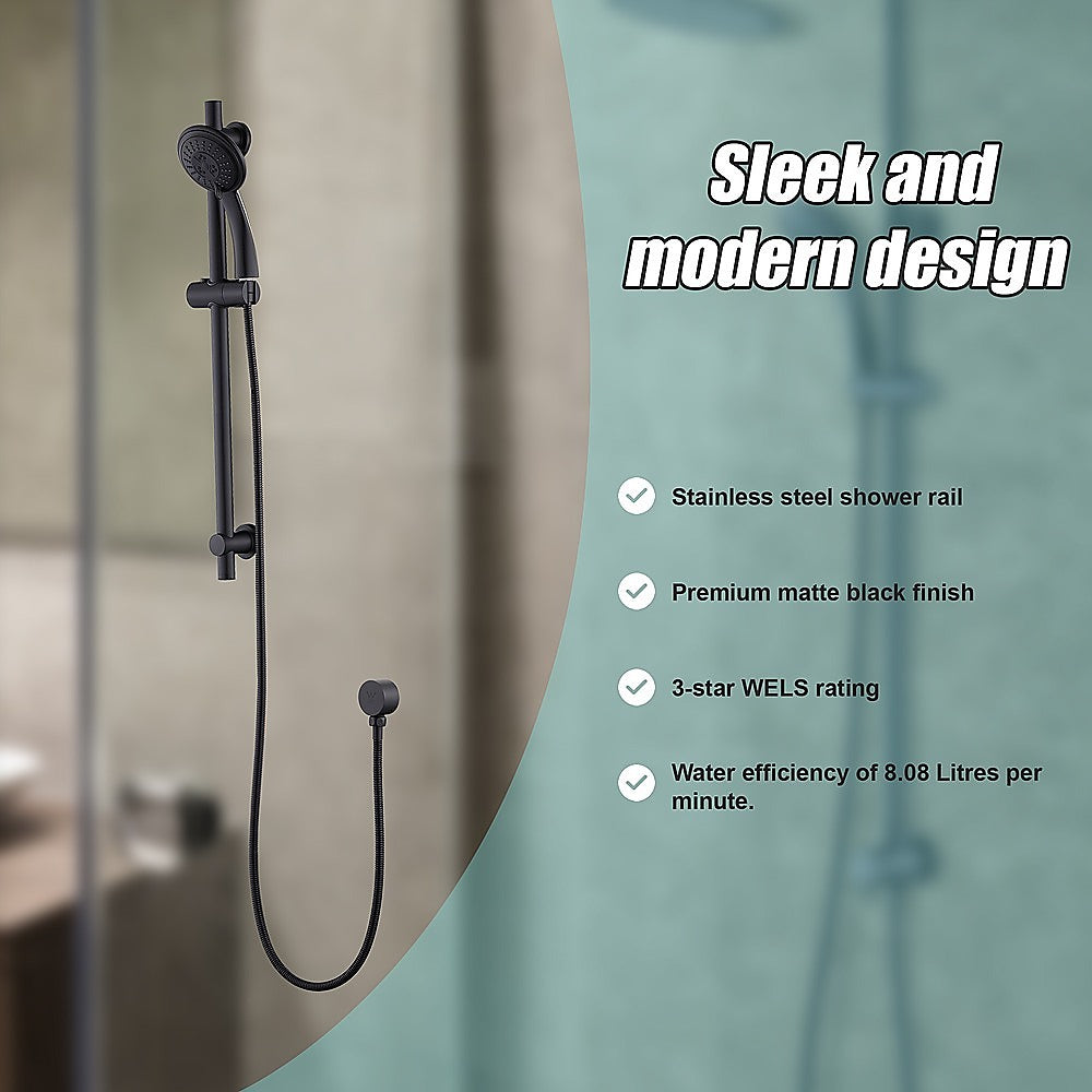 Black Handheld Shower Rail Set, WELS 3 Star - Della Francesca