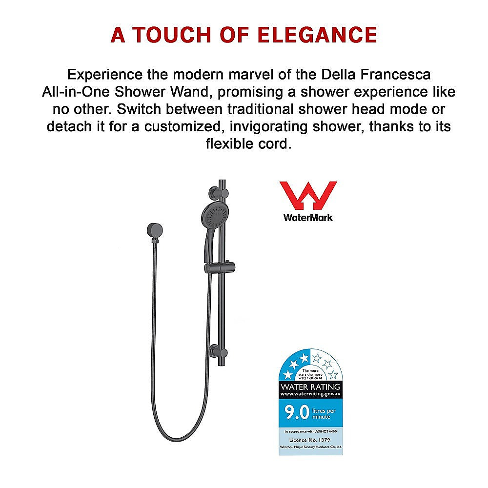 Black Handheld Shower Rail Set, WELS 3 Star - Della Francesca