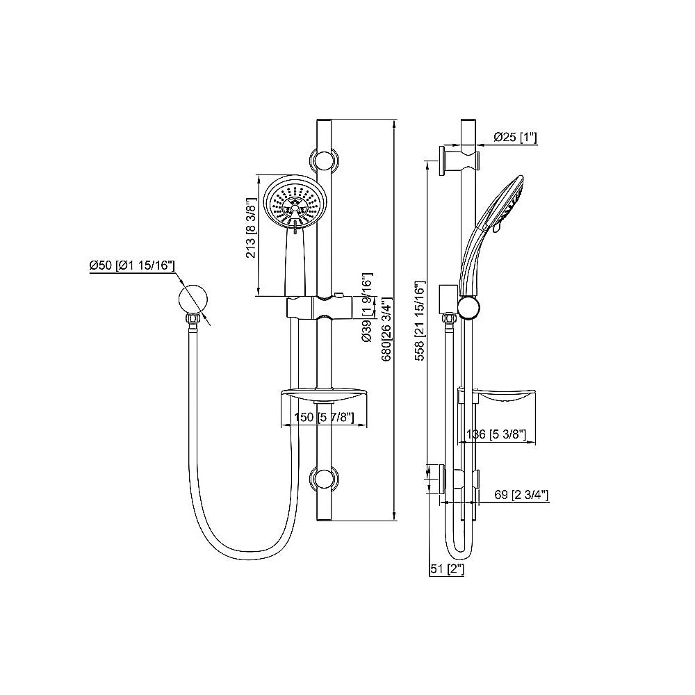 Black Handheld Shower Rail Set, WELS 3 Star - Della Francesca