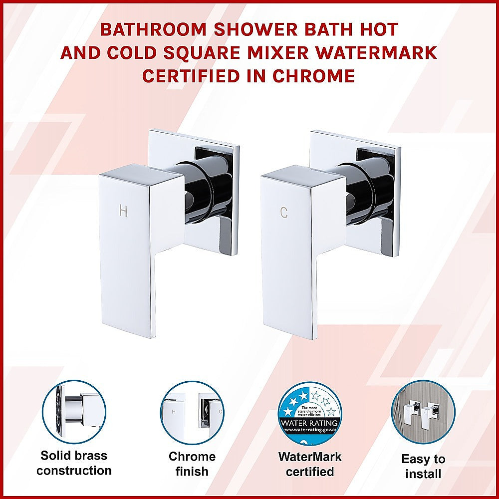 Square Solid Brass Shower Bath Mixer, Chrome WaterMark Certified