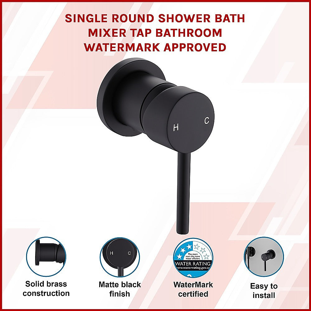 Black Solid Brass Shower Bath Mixer Tap, WaterMark Certified