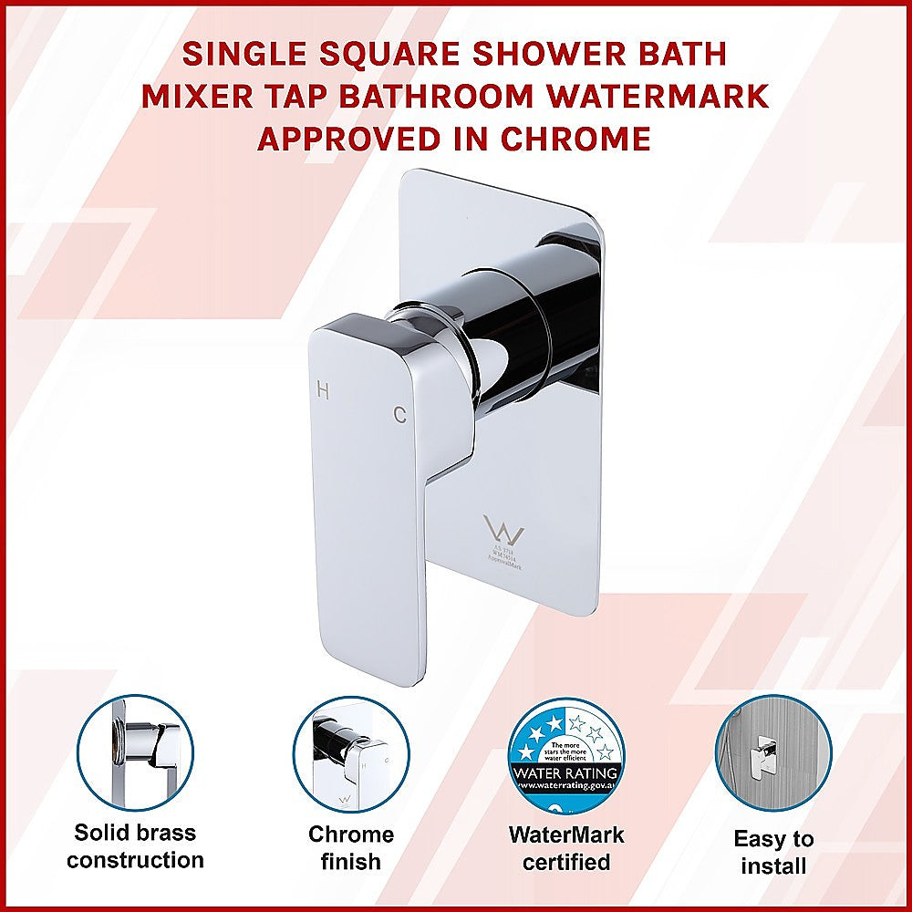 Solid Brass Square Shower Mixer Tap, Chrome-Watermark Approved