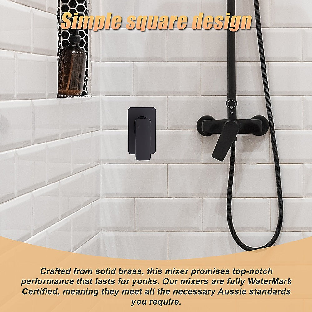 Matte Black Square Shower Bath Mixer, Solid Brass, WaterMark