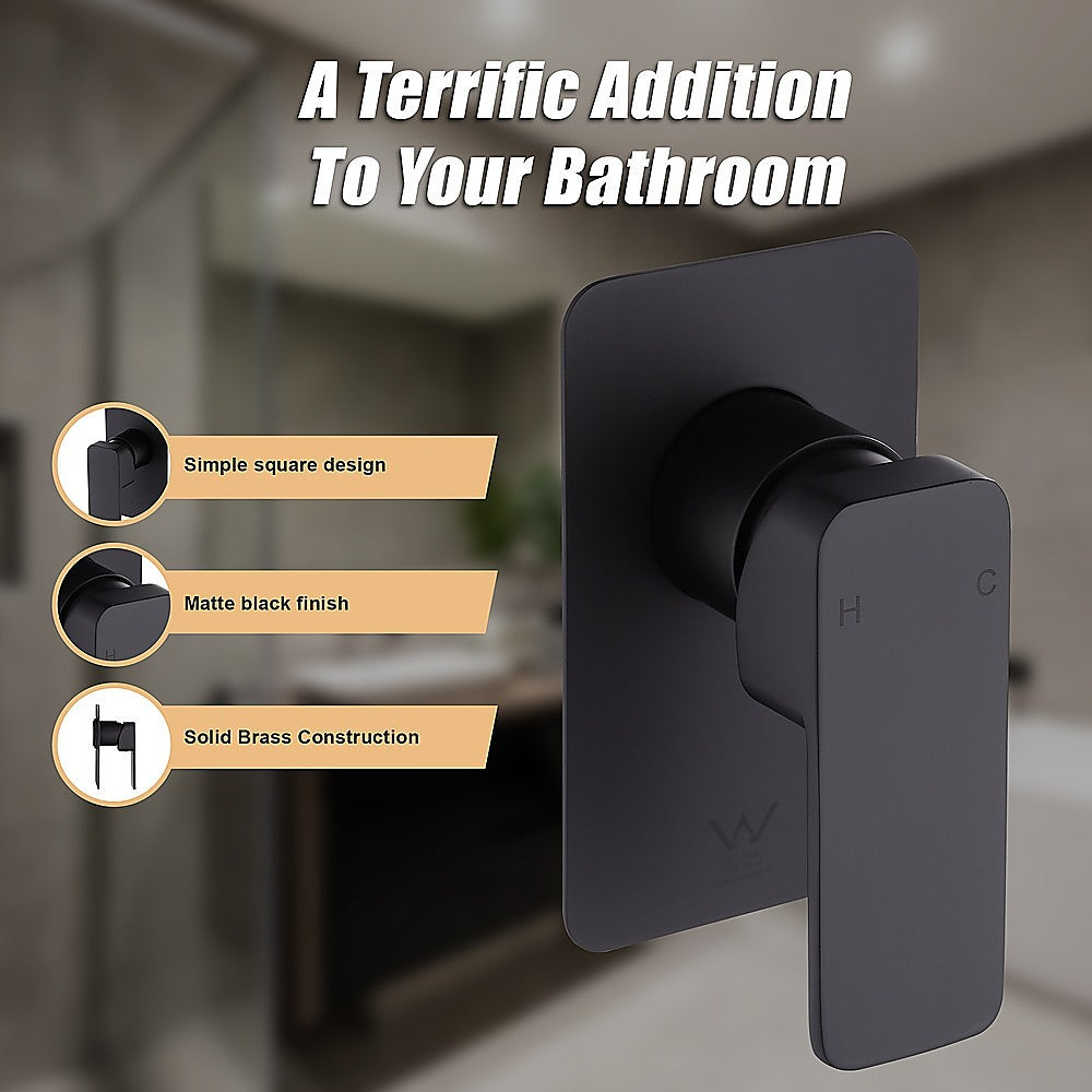 Matte Black Square Shower Bath Mixer, Solid Brass, WaterMark