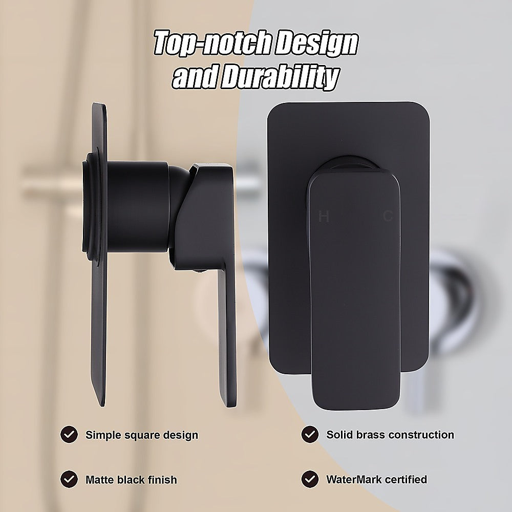 Matte Black Square Shower Bath Mixer, Solid Brass, WaterMark
