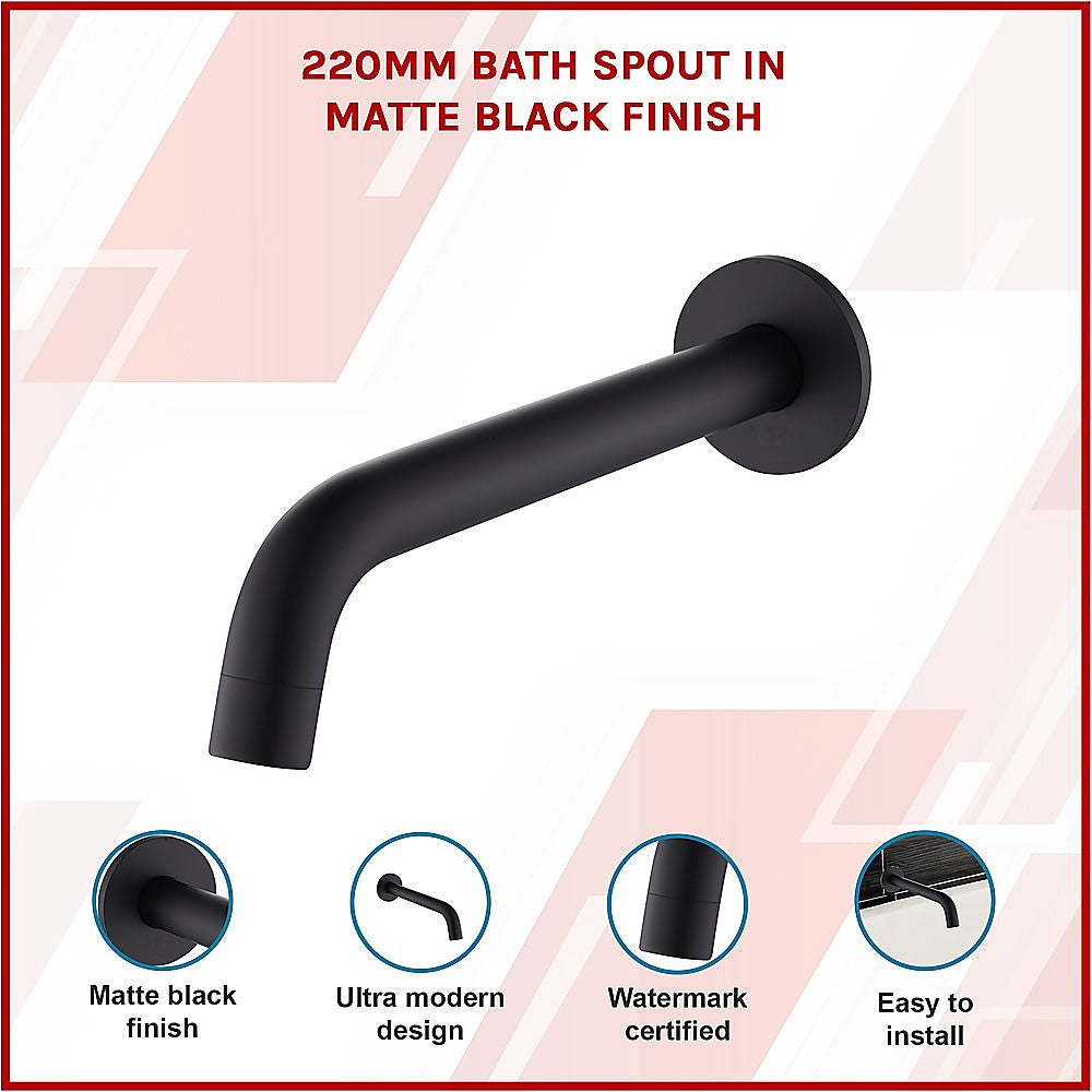 Ultra Modern Matte Black 220mm Bath Spout - Della Francesca