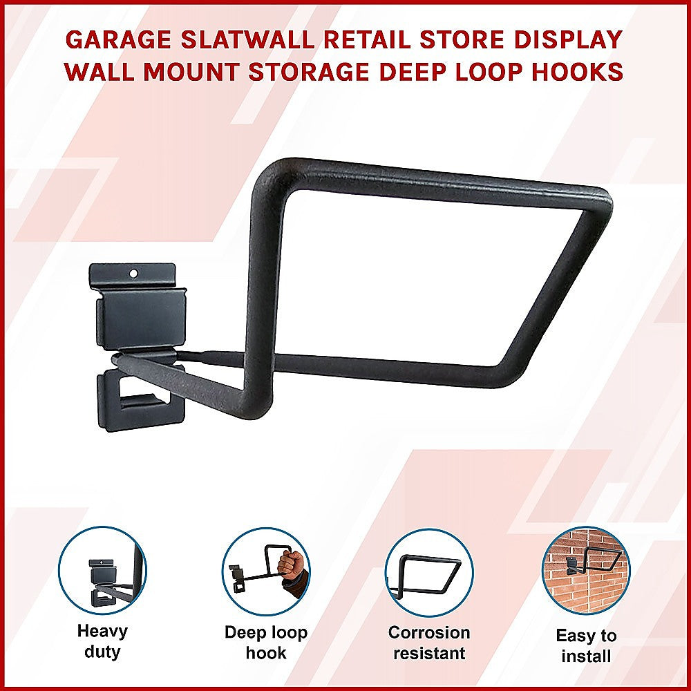 Garage Slatwall Retail Store Display Wall Mount Storage Deep Loop Hooks