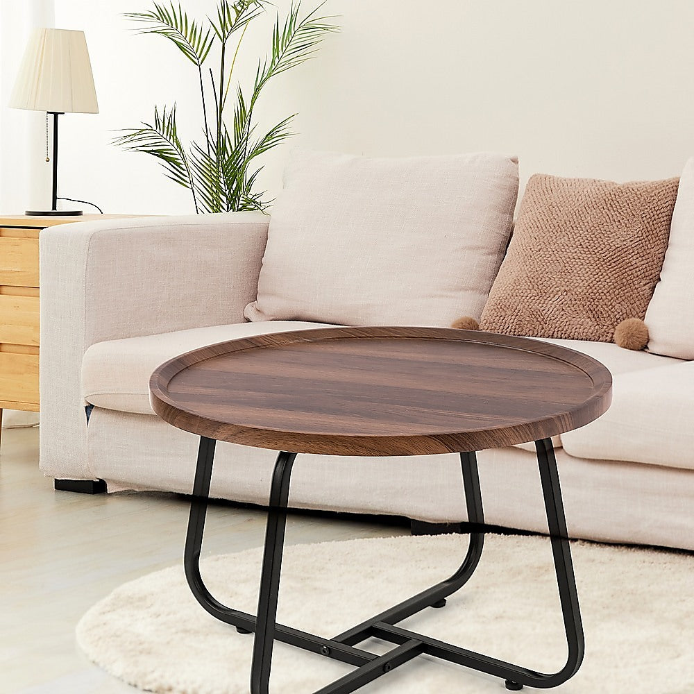 Scratch-Resistant Round Side Coffee Table, Wood