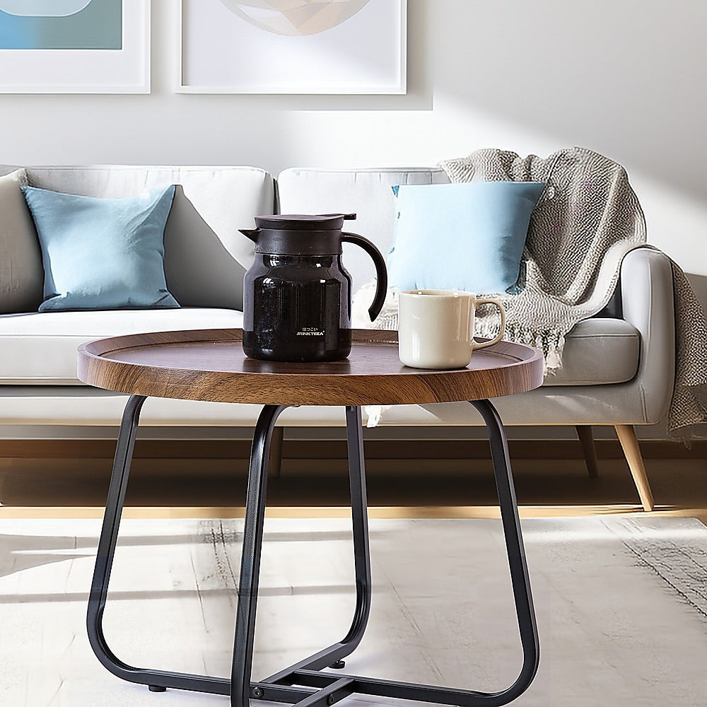 Scratch-Resistant Round Side Coffee Table, Wood