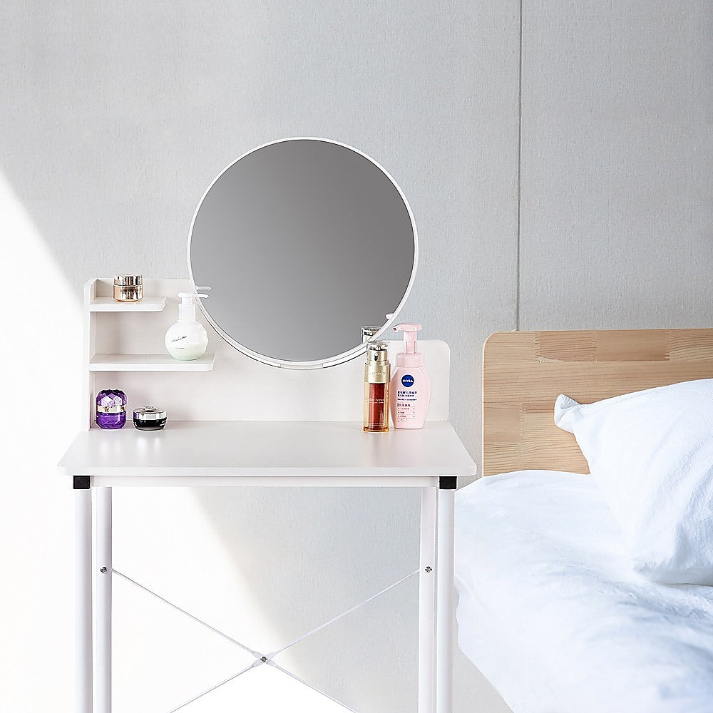 White Dressing Table with Mirror, Lighting & Steel Legs