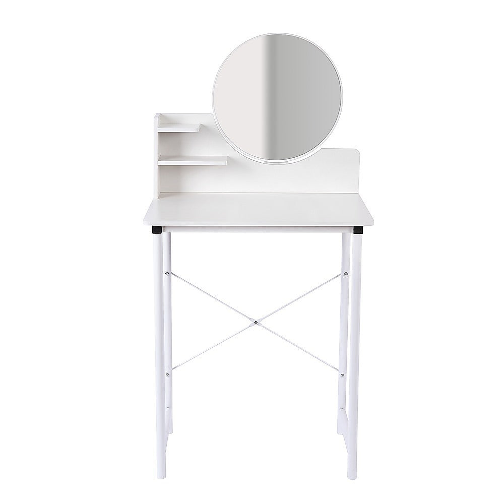 White Dressing Table with Mirror, Lighting & Steel Legs