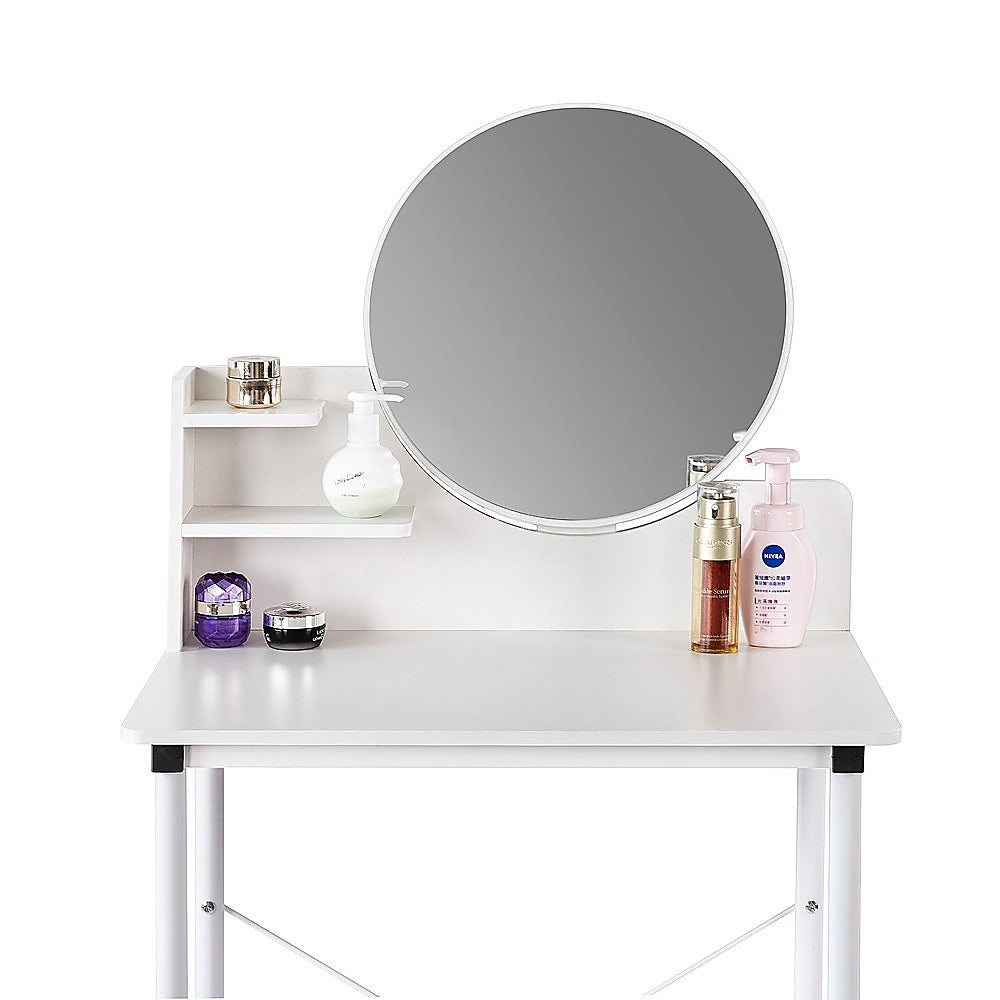 White Dressing Table with Mirror, Lighting & Steel Legs