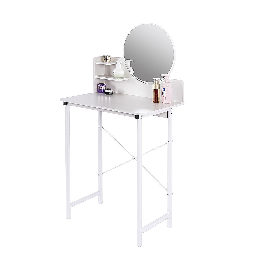 White Dressing Table with Mirror, Lighting & Steel Legs